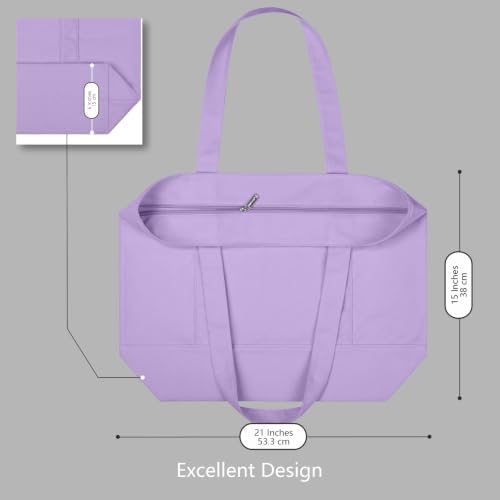 TOPDesign 1-Pack Canvas Tote Bag with an External Pocket, Reusable Grocery Shopping Bag, Top Zipper Closure, Daily Essentials (Lavender) - Image 5