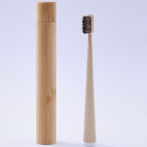 Horse Hair Toothbrush with Bamboo Travel Case, Adult Brush Set by Unknown