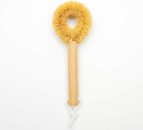 Tawashi Coir Dish Brush - Long Wooden Handle, Open Ring by OTSUMAMI+TOKYO