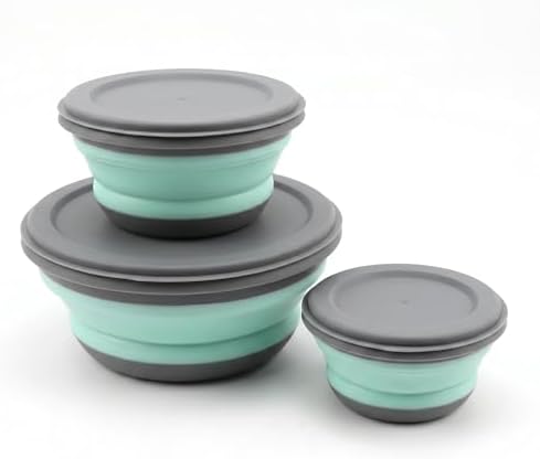Collapsible Silicone Bowls with Lids, 3 Pack Food Grade Foldable Camping Bowl Set, Portable Travel Bowls for Salad, Ramen, Lunch, Outdoor Collapsible Food Storage Containers by ImprovetheAirEnvironment-Humidifier
