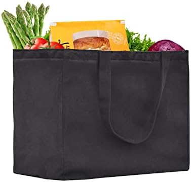 Heavy Duty Canvas Reusable Grocery Bags - 8.3 Gal Foldable Large Tote with Handles, Holds 60 lbs & Washable Eco-friendly Bags with 5 Pockets by CNaiyunpin