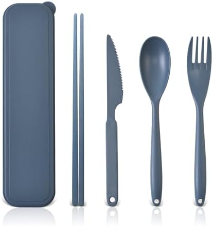 Large Reusable Travel Utensils with Case, Plastic Camping Cutlery Set by Lnrkai