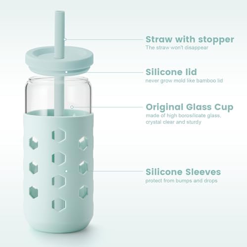 Mrsdry 20 oz Glass Cups with Lids and Straws for Gift, 4-Pack, Grey - Image 3