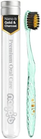 Nano-b Manual Toothbrush for Adults with Sensitive Gums, Gold & Charcoal Soft/Medium Bristles, Travel Case, Green by Nano-bPremiumOralCare