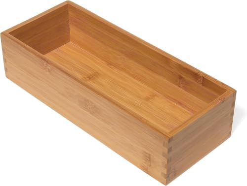 Lipper International Bamboo Wood Utensil Holder Storage Box for Cooking Tools, Makeup, or Office Supplies, 5" x 12" x 3" (Pack of 6) by LipperInternational