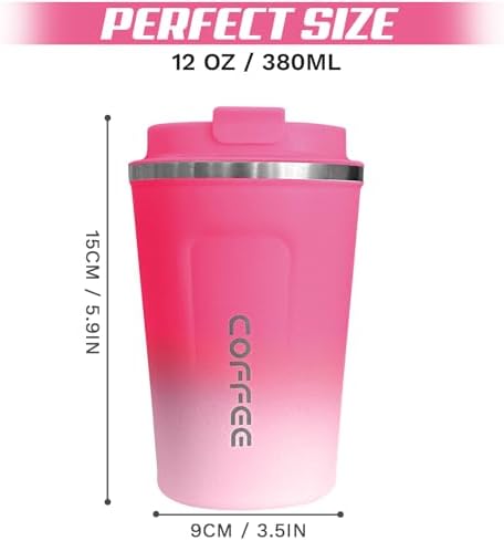 SPLMIFA Travel Coffee Mugs Leak-Proof, Reusable Coffee Cups with Lids, Stainless Steel Vacuum Insulated Coffee Tumblers, Thermal Insulation Cups for Men & Women Hot & Cold Drinks(2nd-Red White, 12OZ) - Image 4
