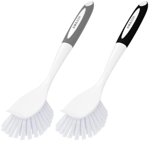 Amazer Dish Brush, 2 Pack Dish Scrubber with Handle, Kitchen Dishes Brushes, Scrub Brush with Stiff Bristles for Cleaning, Sink, Pots, Pans by Amazer
