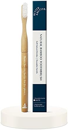 Better & Better Natural Bamboo Toothbrush | Soft Bristles | 100% Plant-Based | Reusable Handle and Replaceable Brush Head | Eco-Friendly, Zero Plastic | Adult Size, White by BETTERBETTER