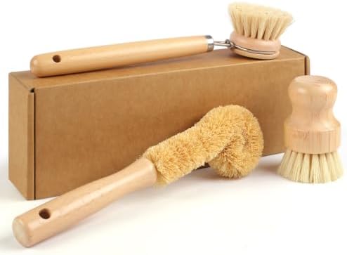 Bamboo Dish Brush Set, Natural Scrub Kitchen Brushes, 3 Pack by Unknown