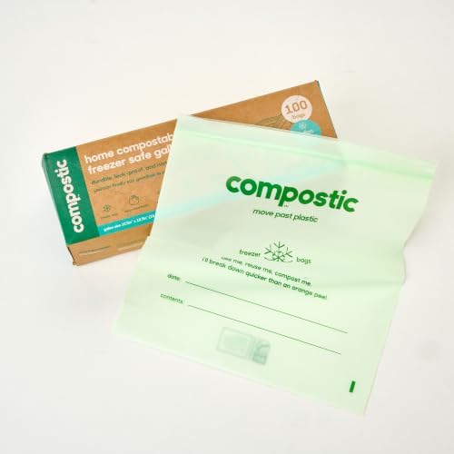 Compostic Compostable Freezer Bags, Gallon, 100 Ct, Zip-Seal by COMPOSTIC