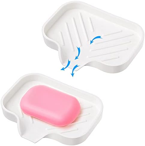 2 Pcs White Silicone Self Draining Rectangular Soap Dishes - Waterfall Soap Trays - Soap Dishes for Bar Soap - Soap Boxes - Soap Case - Soap Container - Soap Pads - Kitchen Sink - Shower - Bathroom ! by AGCOMPANY