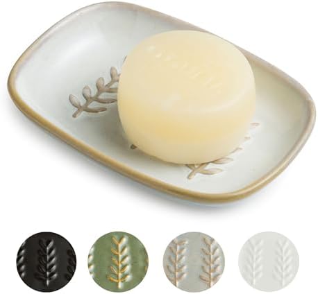 Miamolo Soap Dish Bar Cleaner Dish for Shower, Ceramic Soap Dishes for Large Soap Bar Shampoo or Sponge, Shower Soap Dish Soap Saver Tray for Bathroom Kitchen Sink, Easy to Clean by Miamolo