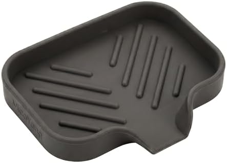 MicoYang Silicone Soap Dish with Drain Spout, Self-Draining Sink Organizer Tray for Bathroom and Kitchen, Sponges, Dispensers and Soap Holder, Non-Slip and Dishwasher Safe, Coffee (Compact, 4.9"×3.2") by MicoYang
