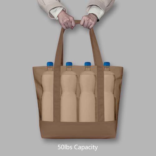 TOPDesign 6-Pack Canvas Tote Bags with an External Pocket, Reusable Grocery Shopping Bags, Top Zipper Closure, Daily Essentials (Brown) - Image 6