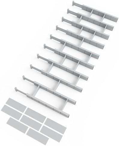 SpaceAid Bamboo Drawer Dividers with Inserts and Labels, Kitchen Adjustable Drawer Organizers, Expandable Organization for Home, Office, Dressers, 10 Dividers with 24 Inserts (17"-22" Gray) by SpaceAid