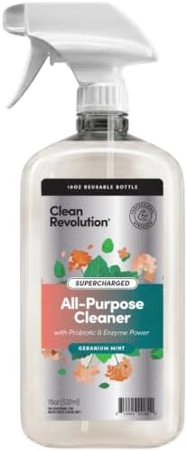 Clean Revolution SuperCharged All Purpose Cleaner Refill with Smart Probiotic + Enzyme Complex, Multi-Surface Kitchen Bathroom & Floor Cleaner, Geranium Mint, 18 Fl Oz by CleanRevolution