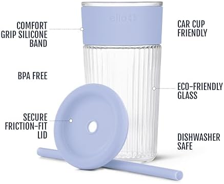 Ello Ava 18oz Glass Tumbler with Straw and Lid for Iced Coffee, Blueberry - Image 3