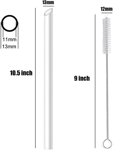 ALINK Reusable Clear Boba Straws, 13 mm x 10.5 in, Jumbo Hard Plastic Smoothie Straws for Bubble Tea, Popping Pearls, Pack of 8 with 2 Cleaning Brush - Image 2