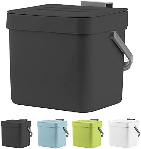 Kitchen Trash Can with Lid, LALASTAR Wall-Mounted Under Sink Small Garbage Can for Kitchen, Bathroom, Compost Bin Countertop, Cabinet Trash Can Hanging, 1.8 Gallon, (Black, 7L) by LALASTAR