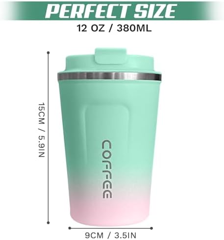 SPLMIFA Travel Coffee Mug Leak-Proof, Reusable Coffee Cups with Lids, Stainless Steel Vacuum Insulated Coffee Tumblers, Thermal Insulation Cup for Men and Women Hot & Cold Drinks(2nd-Green Pink, 12OZ) - Image 4