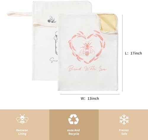 Sourdough bread Bags for Homemade Bread-2 Pack XL Reusable Beeswax Bread Bags for Homemade Bread Freezer & Refrigerator 17"×13" Natural Beeswax-Lined Cotton Food Storage Bags to Keep Fresh yellow - Image 5