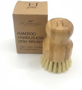 J&L Naturals Bamboo Hand Dish Brush, Handleless, Natural, Bamboo and Sisal Fibers, for Scrubbing Pots, Pans, and Everyday Dishes, Eco-Friendly by JLNaturals
