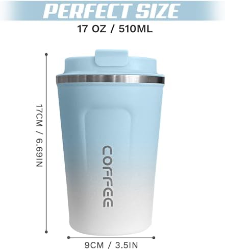 SPLMIFA Travel Coffee Mug Leak-Proof, Reusable Coffee Cups with Lids, Stainless Steel Vacuum Insulated Coffee Tumblers, Thermal Insulation Cup for Men and Women Hot & Cold Drinks(2nd-Blue White, 17OZ) - Image 5