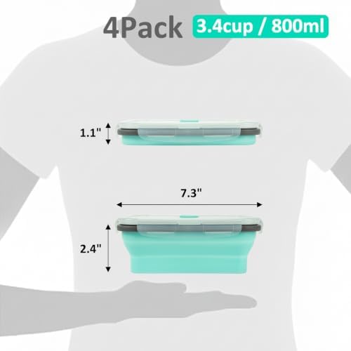 Collapsible Silicone Food Storage Containers Set with Lid & Air Vent,Foldable Lunch Containers(4PCS,Light Turquoise,27oz) - Image 2