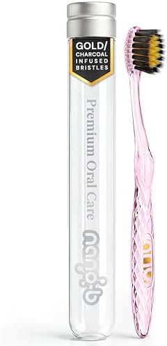 Nano-b Manual Toothbrush for Adults with Sensitive Gums, Gold & Charcoal Soft/Medium Bristles, Travel Case, Pink by Nano-bPremiumOralCare