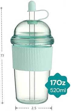 Reusable Ices Coffee Cups with Lids and Straws 17oz, Boba Cup with Straw,Tumbler with Silicone Sleeve for Cold Drinks, Iced Coffee, Bubble Tea ，light Blue - Image 3
