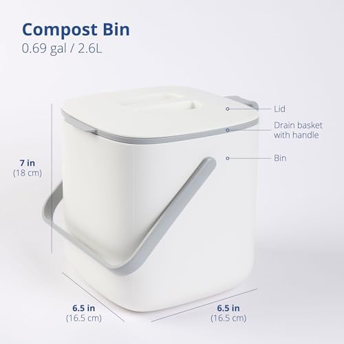 Blue Ginkgo Kitchen Compost Bin, 2.6L Countertop Compost Bin, White - Image 2