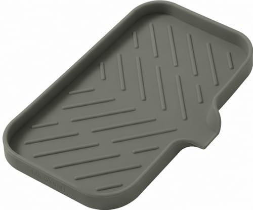 MicoYang Silicone Soap Dish with Drain Spout — Self-Draining Sink Organizer Tray for Bathroom & Kitchen, Sponges, Dispensers & Soap Holder, Non-Slip & Dishwasher Safe, Grey (Medium, 9.6"×5.3") by MicoYang