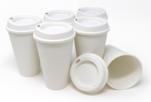 Rolling Sands USA Made 16 oz Reusable Coffee Cups with Lids 6 Pk, To Go Travel Cups, Hot or Cold Drinks, Dishwasher and Microwave Safe, White by RollingSands