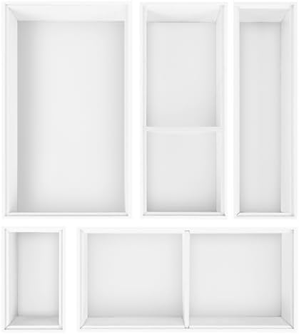 Bamboo Drawer Organizer,5 PCS White Bathroom Tray&Desk Organizers and Storage,Cabinet Divider With Removable Silverware Organization for Kitchen,Utensils,Junk,Office,Makeup by Bxngjuj