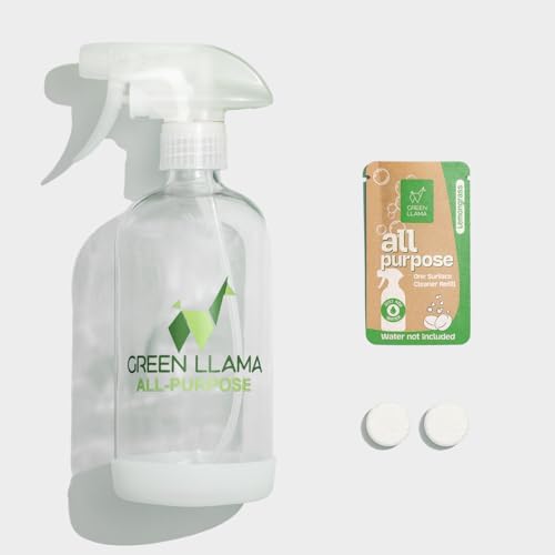 Green Llama Eco-Friendly All-Purpose Lemongrass Cleaning Spray - 16oz Reusable Glass Bottle & Refill Tablet - Sustainable, Safe for Home, Biodegradable, Made with Recycled Materials & Essential Oils by GreenLlama