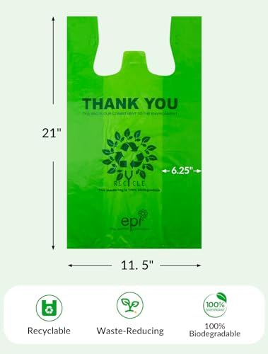 [100 per box] | Recyclable Compostable Reusable Biodegradable Plastic T-Shirt Bags | Grocery Shopping Bags | Green Eco Plastic Bags (100 per Pack) | T-Shirt Carryout Bags 100 count Restaurant Quality, Durable, Reusable and Econ Friendly | Measures 11. ... - Image 3
