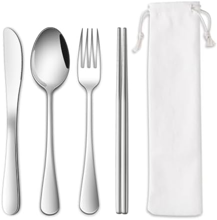 DEHOV Travel Utentils Set With Pouch,Reusable Portable Camping Silverware Set Knife Spoon Fork Chopsticks For Picnic,Travel Accessories Gadgets,Picnic Essentials by DEHOVKitchen