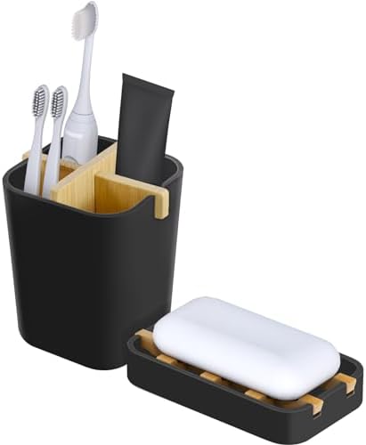 Toothbrush Holders and Soap Holder Set, Bathroom Accessories Countertop by IWNTWY