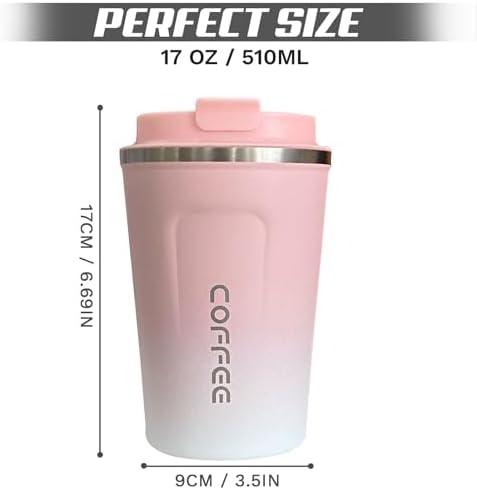 SPLMIFA Travel Coffee Mug Leak-Proof, Reusable Coffee Cups with Lids, Stainless Steel Vacuum Insulated Coffee Tumblers, Thermal Insulation Cup for Men and Women Hot & Cold Drinks(2nd-Pink White, 17OZ) - Image 4
