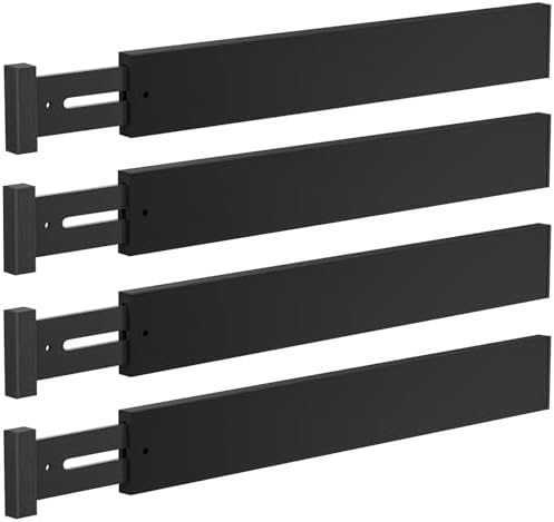 DUCOO 4 PCS Drawer Divider, 17"-22" Adjustable Bamboo Drawer Dividers Organizers, Expandable Separators for Kitchen, Clothes, Dressers, Home, Office, Black by Unknown