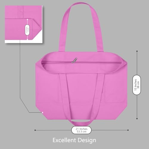 TOPDesign 6-Pack Canvas Tote Bags with an External Pocket, Reusable Grocery Shopping Bags, Top Zipper Closure, Daily Essentials (Light Purple) - Image 5