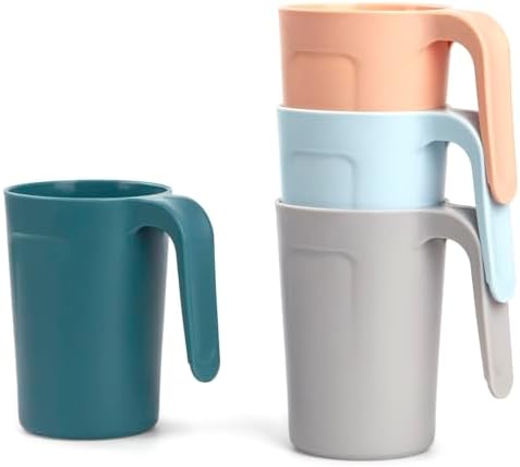 zoeynex Reusable Plastic Cups (12 oz) - Set of 4 | Unbreakable Plastic Coffee Mugs with Handles | Dishwasher and Microwave Safe | BPA Free & Eco-Friendly | Ideal Drinking Cups for Kitchen by zoeynex