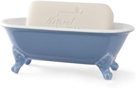 6.5" Ceramic Mini Clawfoot Bathtub Soap Dish,Bar Soap Holder,Blue by NEWHENGS