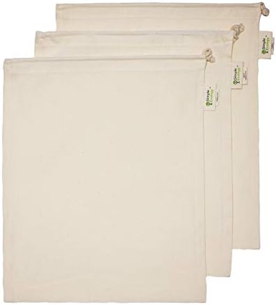 Simple Ecology Reusable Grocery Produce Shopping and Storage Bags, Organic Cotton Muslin, Large 3 pack by Simple+Ecology