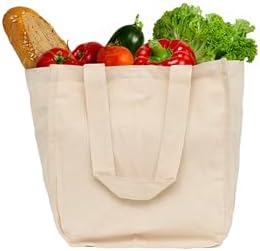 Best Canvas Grocery Shopping Bags - Cloth Grocery Tote Bags - Reusable Cotton Grocery Tote Bags with Bottle Sleeves by OrganicCottonMart