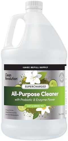 Clean Revolution SuperCharged All Purpose Cleaner Refill with Smart Probiotic + Enzyme Complex, Multi-Surface Kitchen Bathroom & Floor Cleaner, Lily & Green Tea, 128 Fl Oz by CleanRevolution