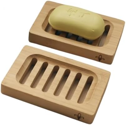 Bamboo Soap Dish – 2-Pack Self-Draining Soap Dish for Shower – Natural Bamboo Wood Tray for Bathroom with Drainage – Wooden Holder for Kitchen, Bath, Sink by Unknown
