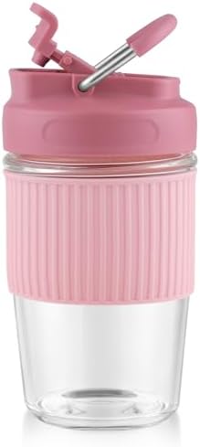Sivaphe Reusable Glass Ice Hot Coffee Cup 16 oz, Portable Travel Mug with Spill-Proof Lid and Thermal Sleeve for Home Office Pink by Sivaphe