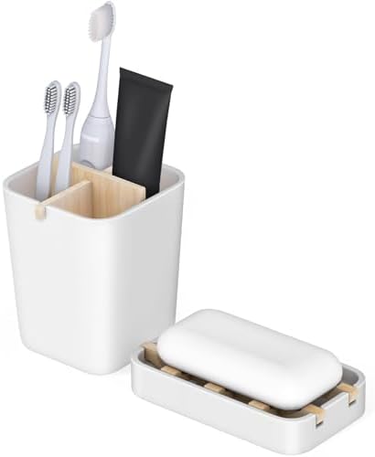 Toothbrush Holders and Soap Holder Set, Bathroom Accessories Countertop by IWNTWY