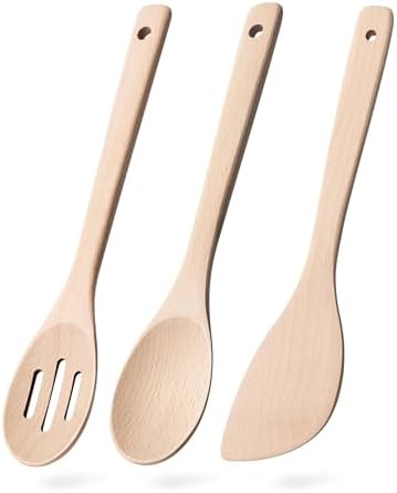 Wooden Spoons for Cooking, 3-Piece Beech Wood Cooking Utensil Set by HEFILD